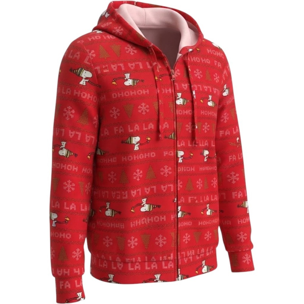 Peanuts Snoopy Kids Christmas Zip Hoodie Red Holiday Snoopy Woodstock M